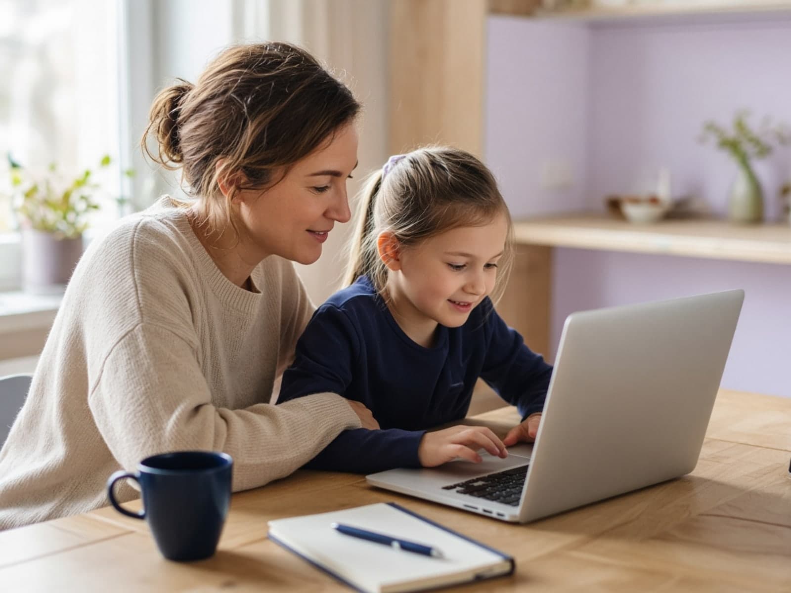 Mama a dcéra pri notebooku